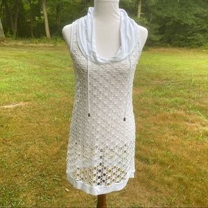 DOLCEZZA SWIM COVERUP DRESS WHITE SHEER MESH NET SLEEVELESS FITTED SIZE S